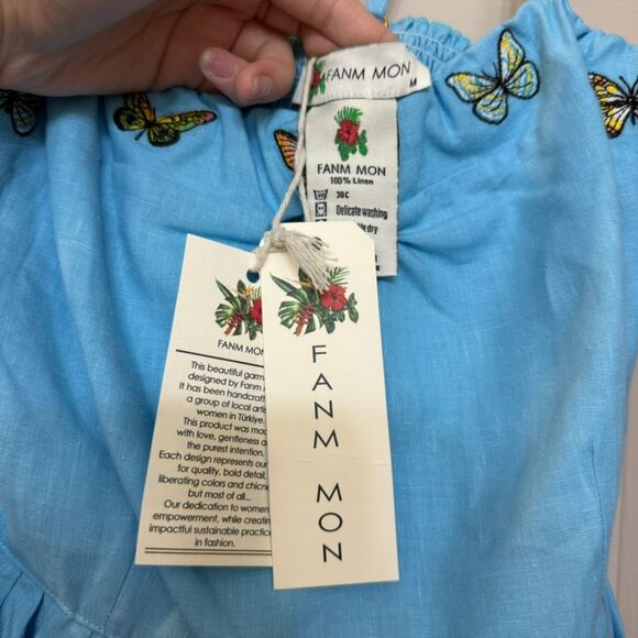 Fanm Mon NWT Marion top - Aqua Blue Butterfly Embroidered cropped tank - M - Picture 3 of 4